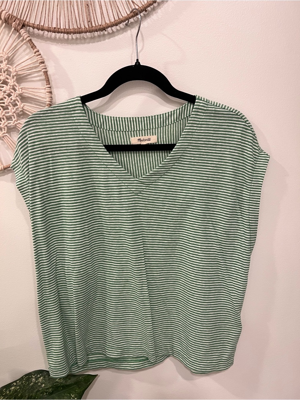 Madewell Green Stripe V-Neck Women's Top